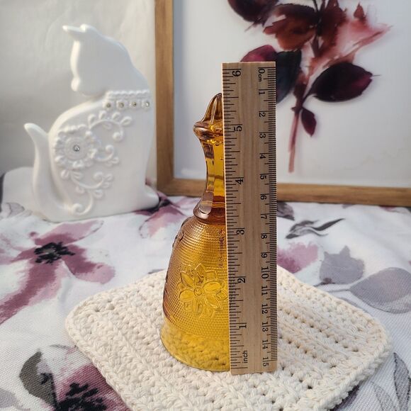 Vintage Amber Glass Bell 6.25" Floral Embossed Decorative Collectible Accent - Picture 6 of 6
